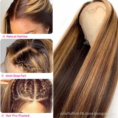 Highlight straight lace frontal wig 13x4 6x6 closureWig Humain Hair Ombre 4 27 Highlight Wig Peruvian Bob Wig